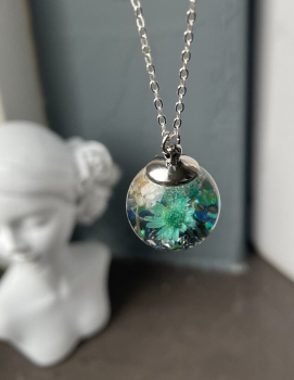 Halskette Blüten Glaskugel silber romantisch Natur Geschenk Frau Freundin Mutter